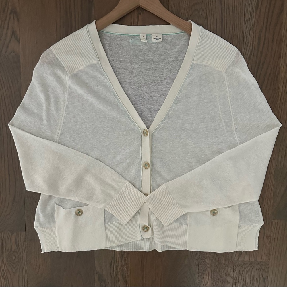 Moth Anthropologie V-Neck Linen Blend Cardigan Sweater in Cream Size Small
